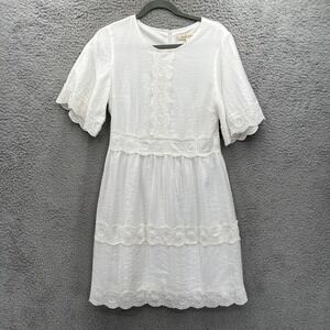 Pando Grove White Dress Eyelet Short Sleeve‎ Cottagecore Easter Dress S Preppy